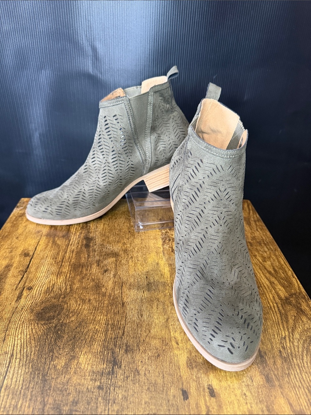 Report Olive Perforated Suede Ankle Booties